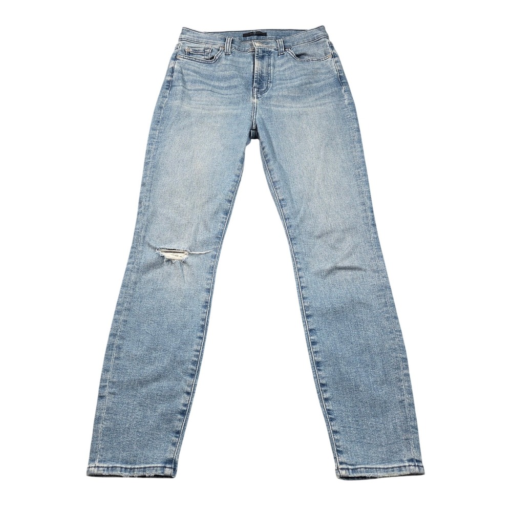 7 For All Mankind Gwenevere Skinny Jeans Womens 27 Blue Light Wash Distressed